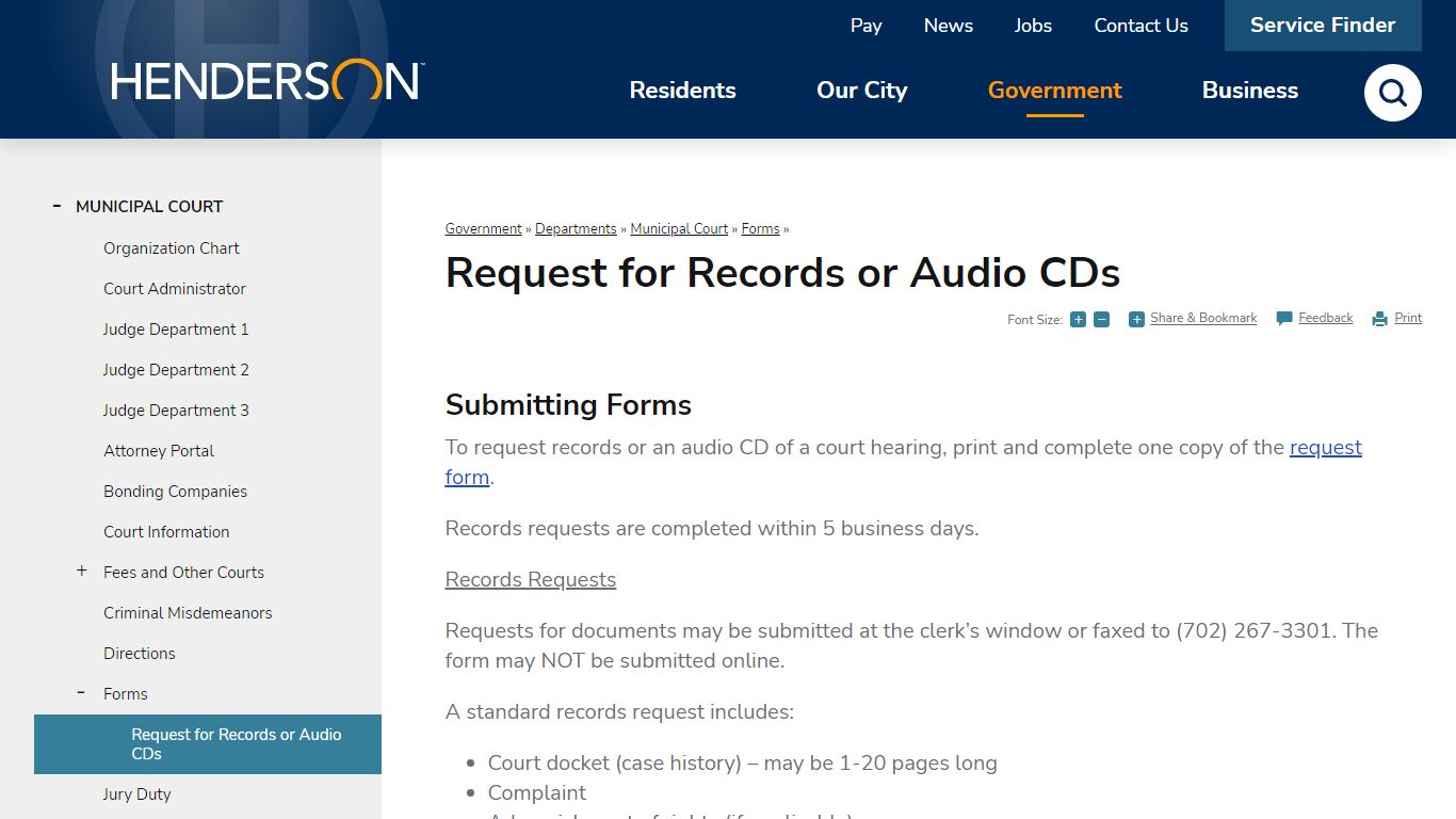 Request for Records or Audio CDs | Henderson, NV